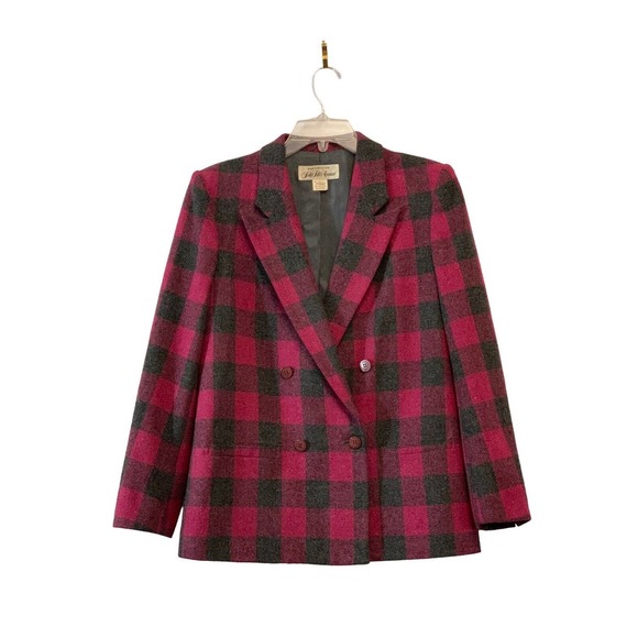 Saks Fifth Avenue Jackets & Blazers - Vintage Exclusive Saks Fifth Avenue Wool Blend Pink Black Plaid Size 8
